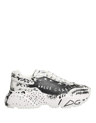 Women's White Daymaster Graffiti Low Top Sneakers Shoes Calf Leather
