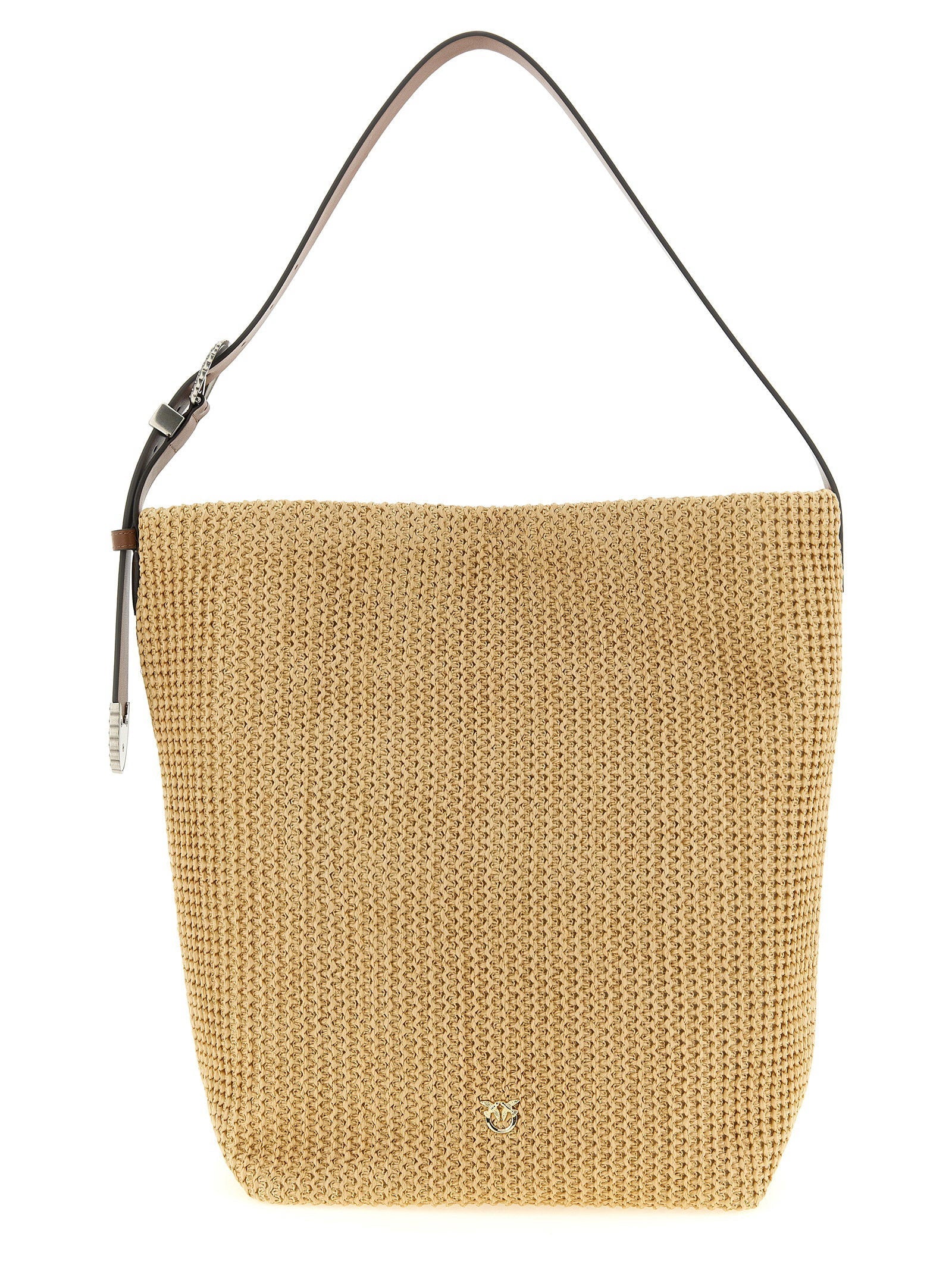 Pinko Raffia Bucket Bag — Tan