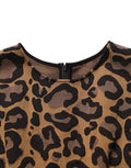Women's Brown Leopard Jacquard Knee Length Dress Polyester Cotton Nylon