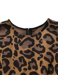 Women's Brown Leopard Jacquard Knee Length Dress Polyester Cotton Nylon