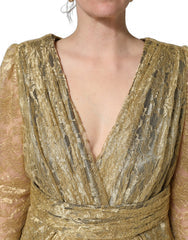 Women's Gold Sheer Lace Crystal Embellished Dress Nylon Lurex