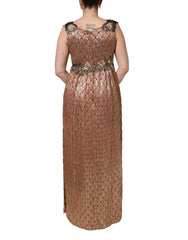 Women's Metallic Crystal Embellished Evening Gown Brown Silk Wool Polyester