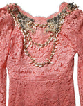Women's Embellished Floral Lace Mermaid Gown Pink Viscose Nylon Cotton