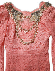 Women's Embellished Floral Lace Mermaid Gown Pink Viscose Nylon Cotton