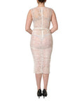Women's White Floral Lace Sheer Sleeveless Midi Dress