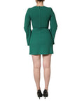 Women's Green Viscose Long Sleeves A-Line Mini Dress Acetate Elastane