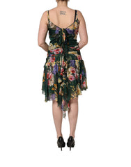 Women's Multicolor Floral Print Sleeveless Mini Dress Silk