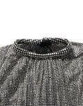 Women's Silver Rhinestones Long Sleeves Bodysuit Mini Dress Cotton Nylon Elastane