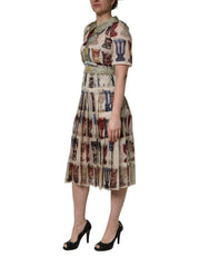 Women's Multicolor Vintage Glassware Midi Dress Silk Cotton Nylon Elastane