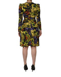 Women's Multicolor Grape Print Longsleeve Midi Dress Viscose Elastane