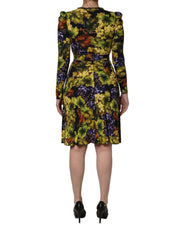 Women's Multicolor Grape Print Longsleeve Midi Dress Viscose Elastane