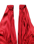 Women's Red Plunging Halterneck Draped Jumpsuit Dress Viscose