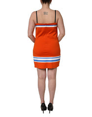 Women's Orange Cotton Superbowl Football Inspired Mini Dress Nylon Silk