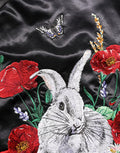 Women's Black Satin Floral Embroidery Bomber Jacket Cotton Nylon Polyester Clothing
