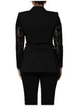 Women's Black Wool Doublebreasted Lace Sleeve Jacket Clothing