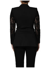 Women's Black Wool Doublebreasted Lace Sleeve Jacket Clothing