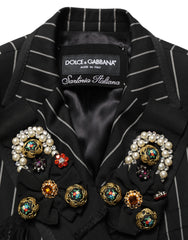 Women's Black Stripe Double-Breasted Blazer Jacket Clothing