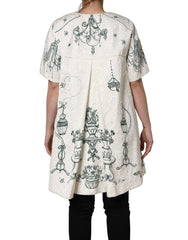 Women's White Jacquard Garden Print Coat Jacket Viscose Cotton Clothing