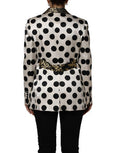 Women's White Brocade Polka-Dot Print Blazer Jacket Black And Clothing