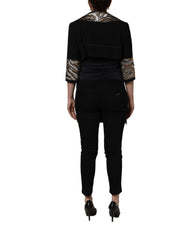 Women's Black Single-Breasted Brocade Coat Jacket Clothing