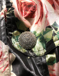 Women's Black Floral Belted Polyester Trench Coat Jacket Clothing
