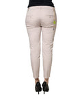 Women's Tapered Cropped Cotton Trousers Beige Elastane