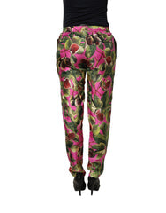 Women's Silk Fig And Leaf Print Trousers Pink