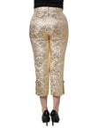 Women's Gold Jacquard Floral Lamé Trousers Polyester Nylon