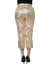 Women's Gold Jacquard Floral Lamé Trousers Polyester Nylon