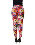 Women's Floral Print Trousers Multicolor Cotton Viscose Elastane