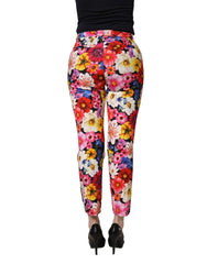 Women's Floral Print Trousers Multicolor Cotton Viscose Elastane