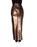 Women's Rose Gold Embellished Sequinned Maxi Skirt Polyester Elastodiene