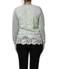 Women's Lace-Panel Crew Neck Cardigan Green Cotton Silk Viscose