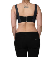Women's Black Denim Corset Bralette Cotton Cropped Top Elastane Nylon