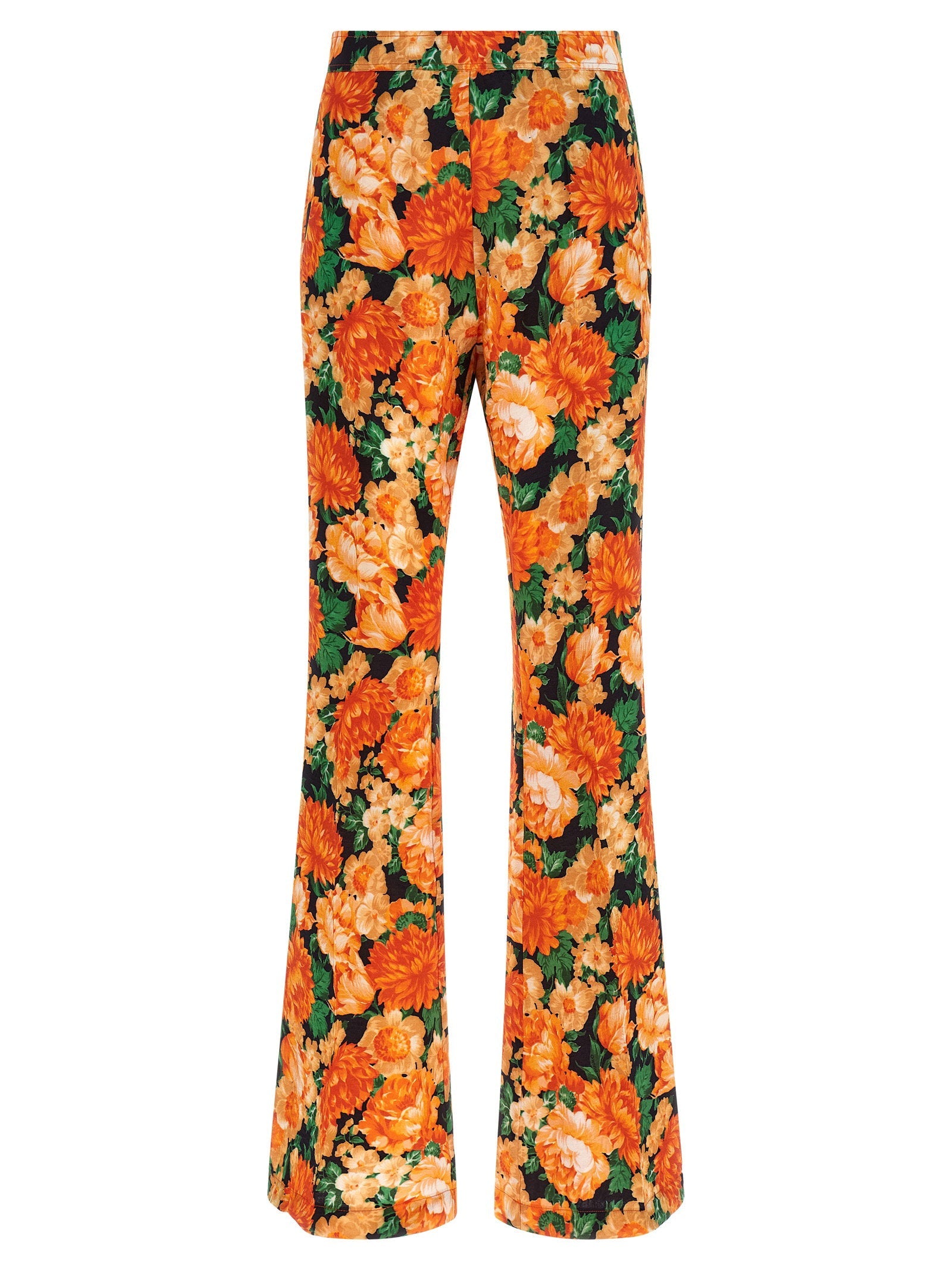 Pinko Floral-Print Viscose Canvas Trousers — Orange
