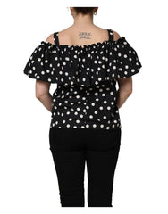 Women's Black White Polka Dot Off Shoulder Top With Dots Cotton