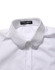 Women's White Cotton Long Sleeve Button-Up Shirt Top
