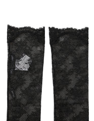 Women's Black Floral Lace Nylon Stretch Knee Socks Elastane Clothing