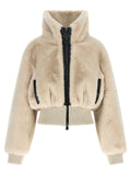 Pinko Fur-Effect Cropped Jacket — Beige