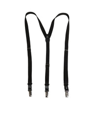 Men's Black Cotton Leather Elastic Y-Back Metal Clips Suspender Calf Accessory