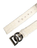 Women's White Cotton Fleece Dg Logo Metal Buckle Belt