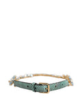 Women's Green Leather Daisy Crystal Embellished Waist Belt Ayers Real Brass