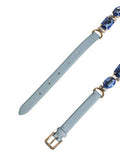 Women's Blue Leather Crystal Chain Embellished Belt