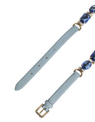 Women's Blue Leather Crystal Chain Embellished Belt