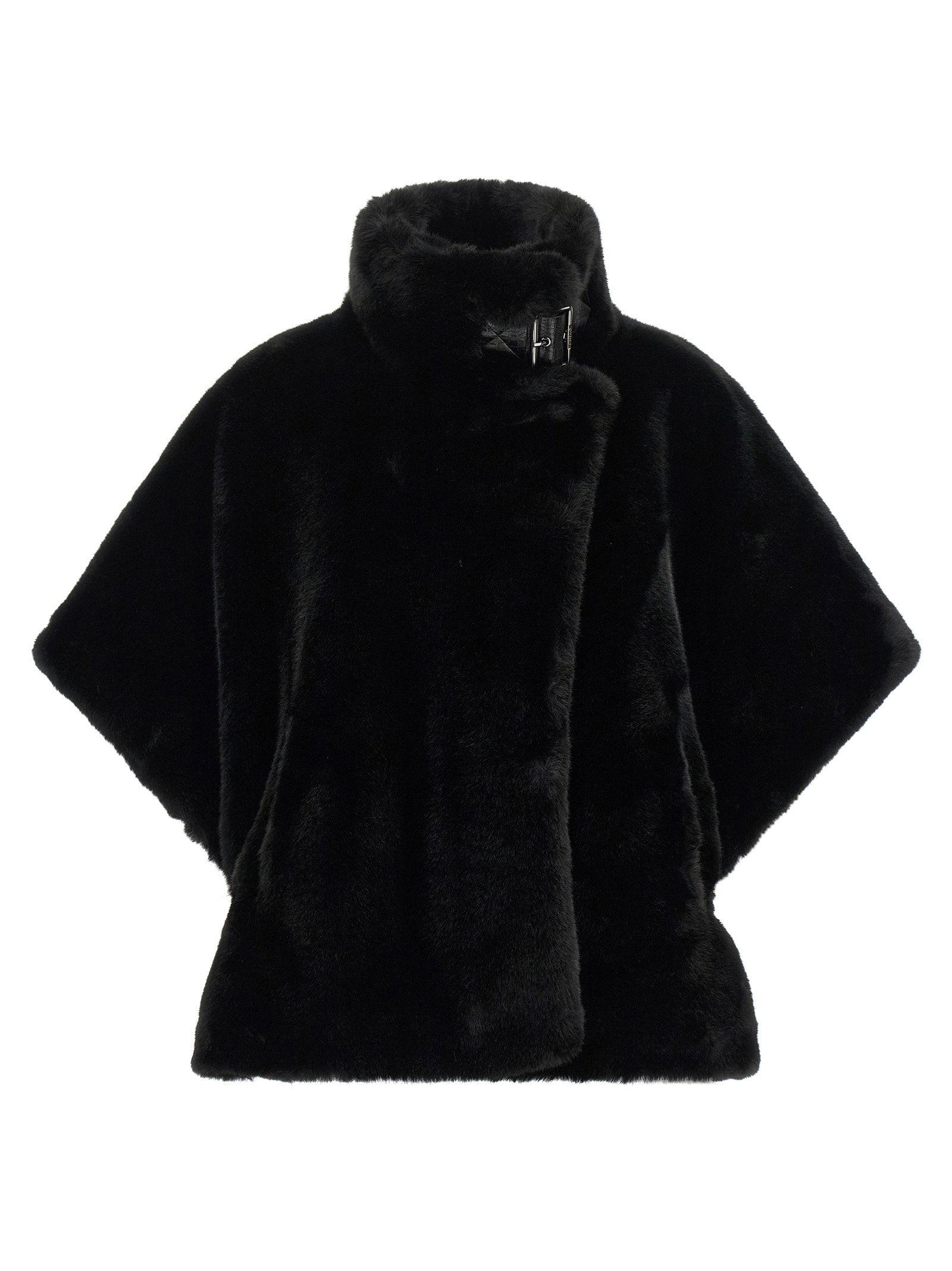 Pinko Faux Fur High-Neck Cape — Black