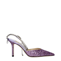 Women's Glitter-Covered Stiletto Sandal Purple Plastic Rhinestone Detailing