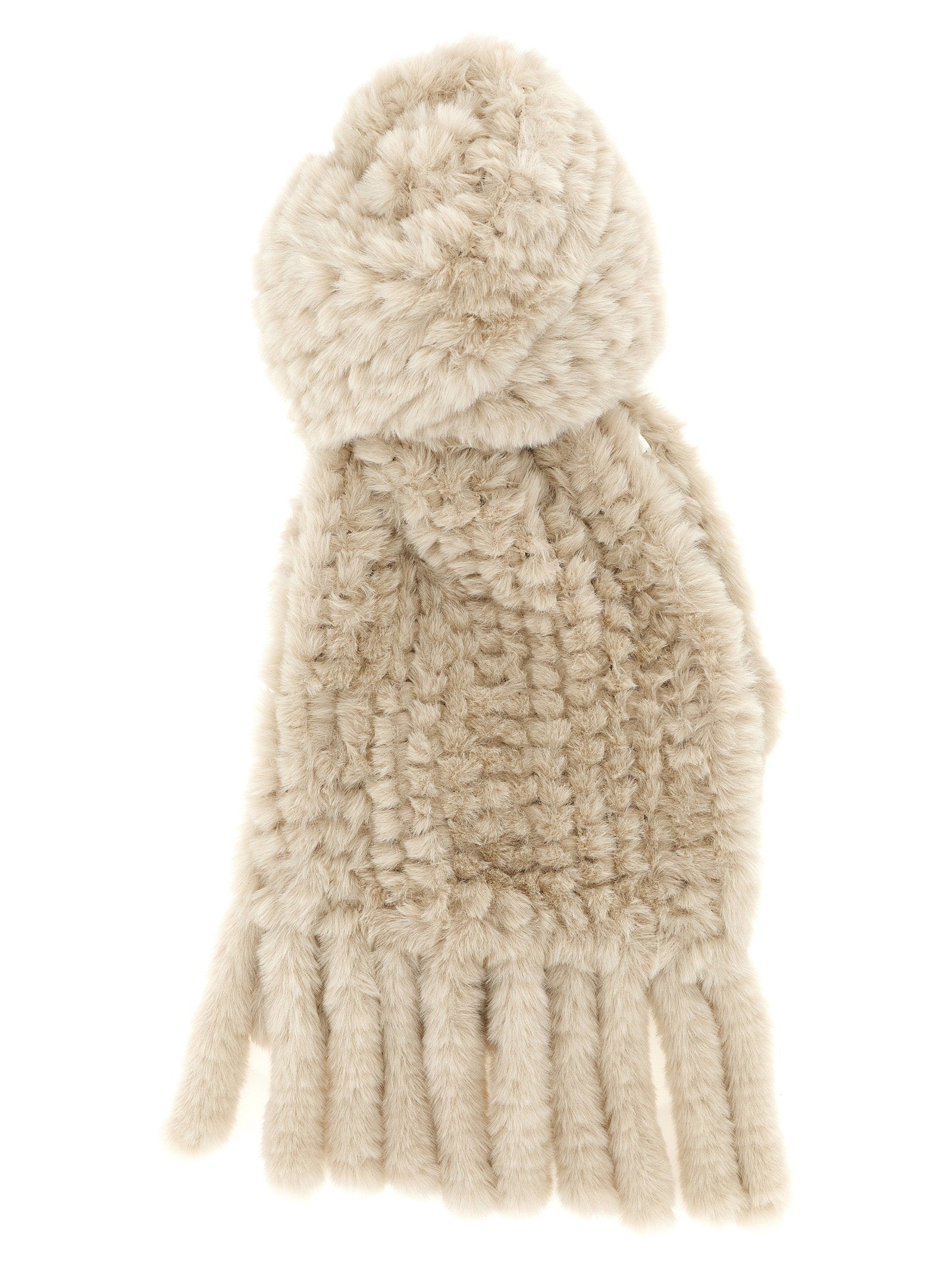 Pinko Plush Fringed Scarf — Beige