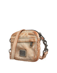 Men's Vintage Leather Logo Plaque Crossbody Bag Beige Sheep