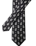 Black Paisley Silk Adjustable Men Tied Necktie Tie And White