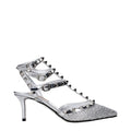 Women's Studded Rhinestone Patent Leather Heel Silver